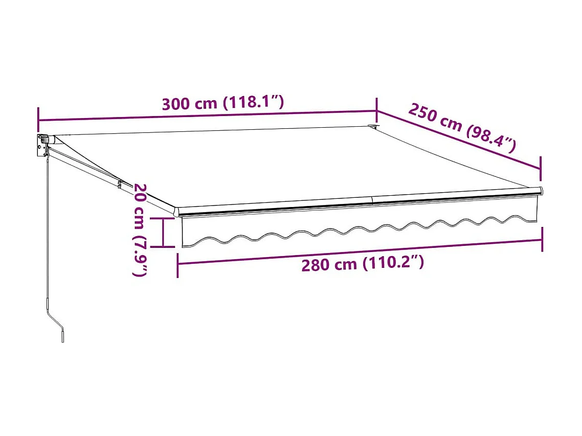 Toldo retráctil manual marrón 300x250 cm