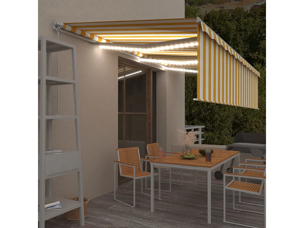 Auvent manuel rétractable avec store LED 6x3 m Jaune et blanc