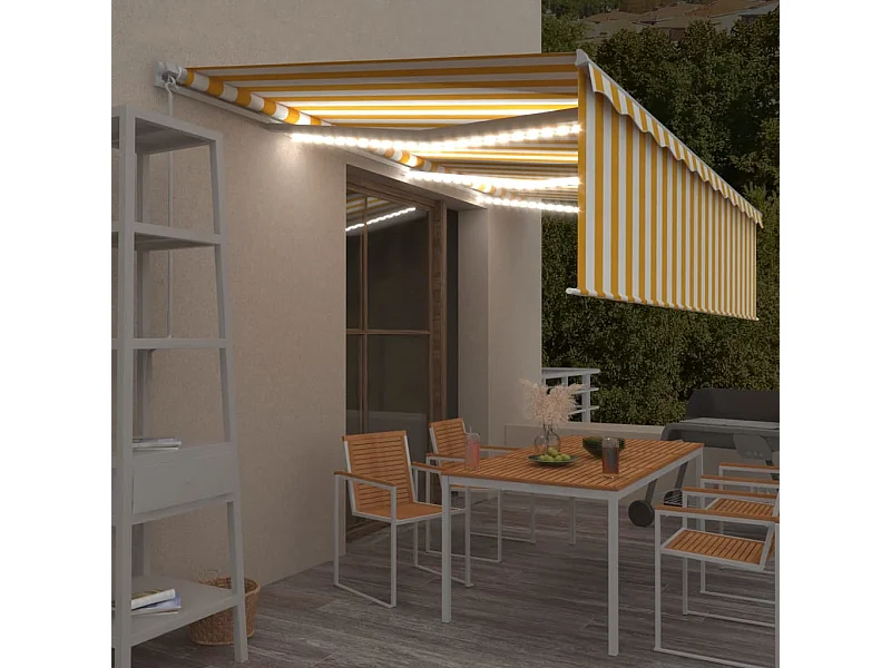 Auvent manuel rétractable avec store LED 6x3 m Jaune et blanc