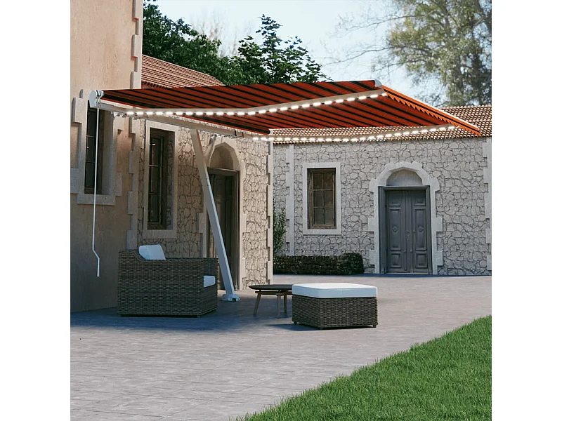 Toldo retrátil manual com LED 400x300 cm laranja e castanho