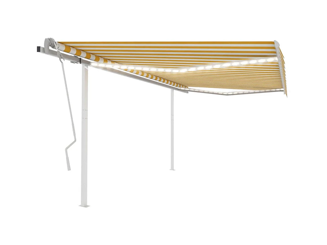 Auvent manuel rétractable avec LED 4,5x3 m Jaune et blanc