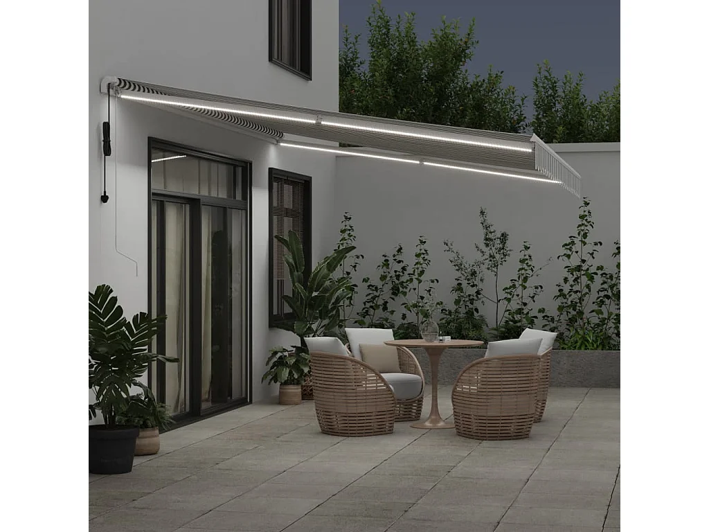 Toldo retrátil automático com LED 500x300 cm antracite/branco