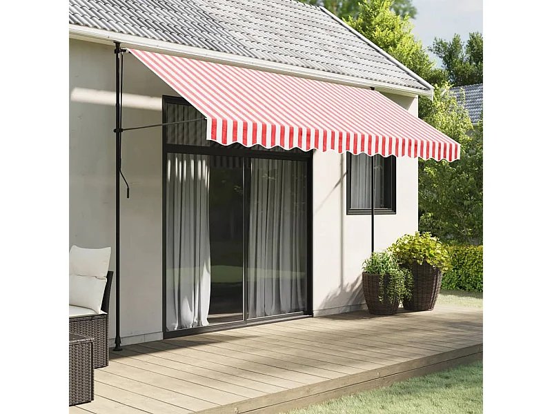 Tissu de remplacement de cantonnière d’auvent rouge blanc 3,5 m