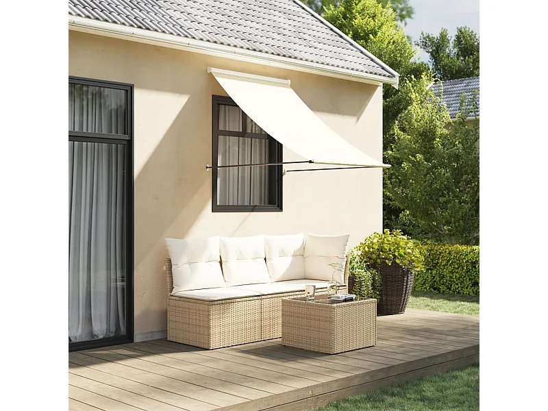 Toldo retráctil de tela y acero crema 150x150 cm