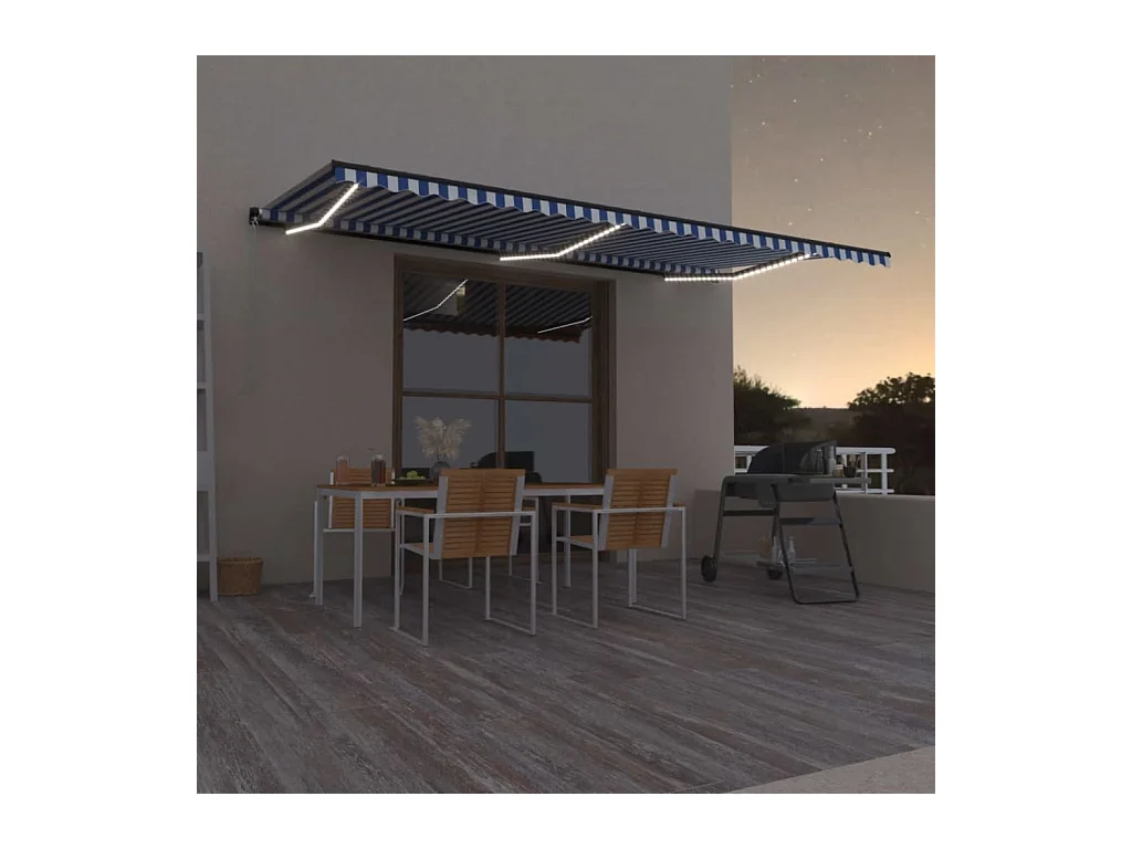 Luifel handmatig uittrekbaar met LED 600x300 cm blauw en wit