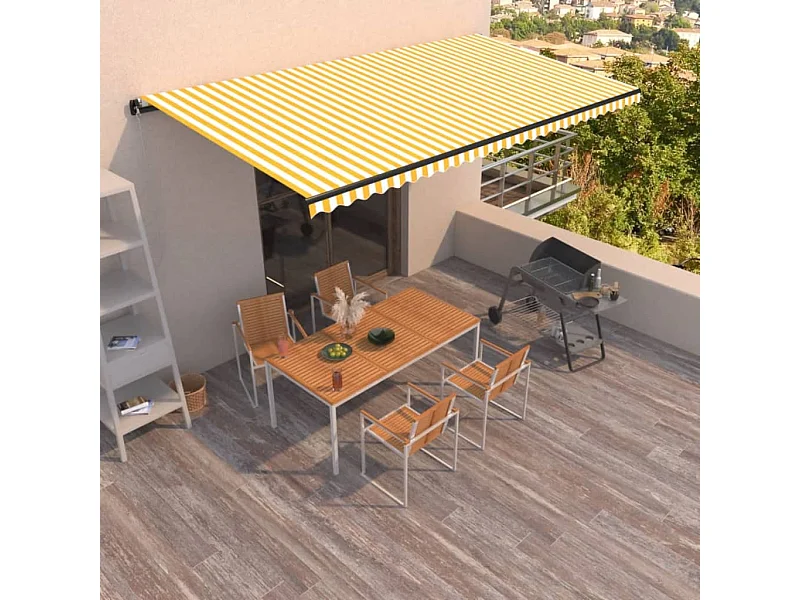 Toldo retrátil manual 600x350 cm amarelo e branco