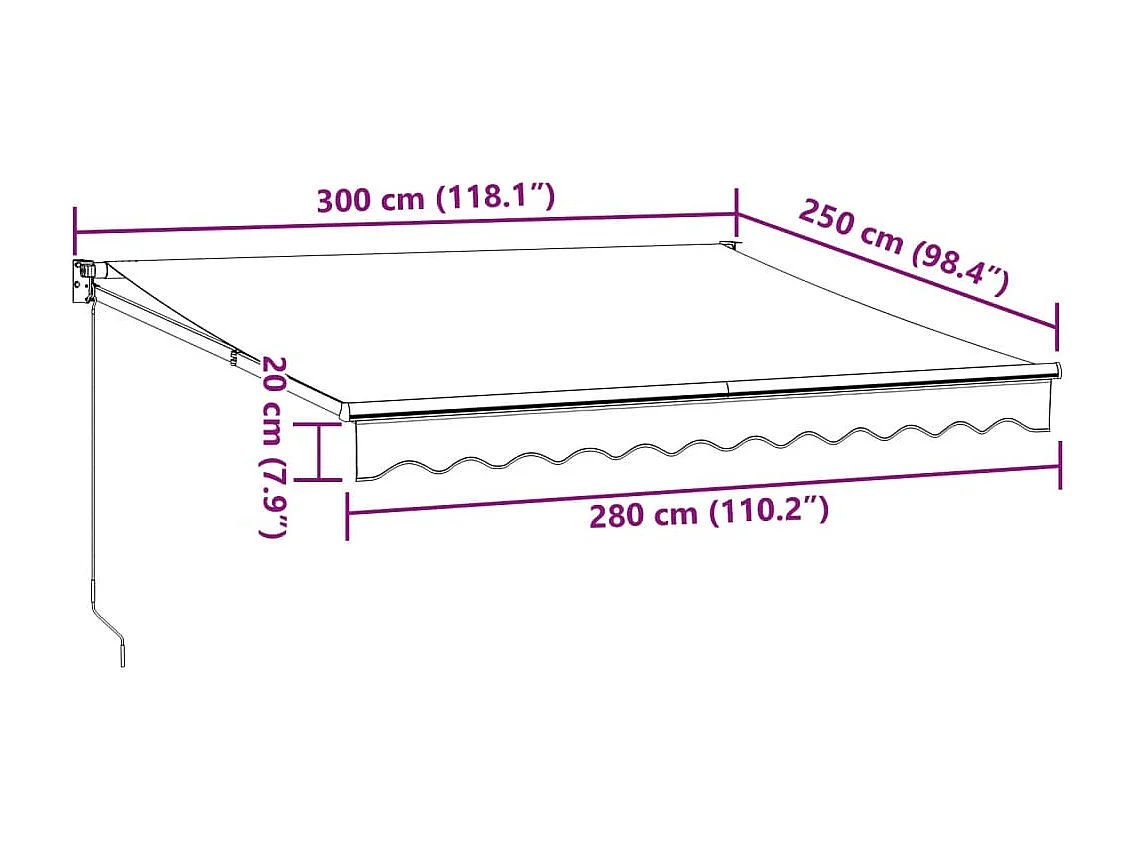 Toldo retrátil 3x2,5 m tecido e alumínio antracite e branco