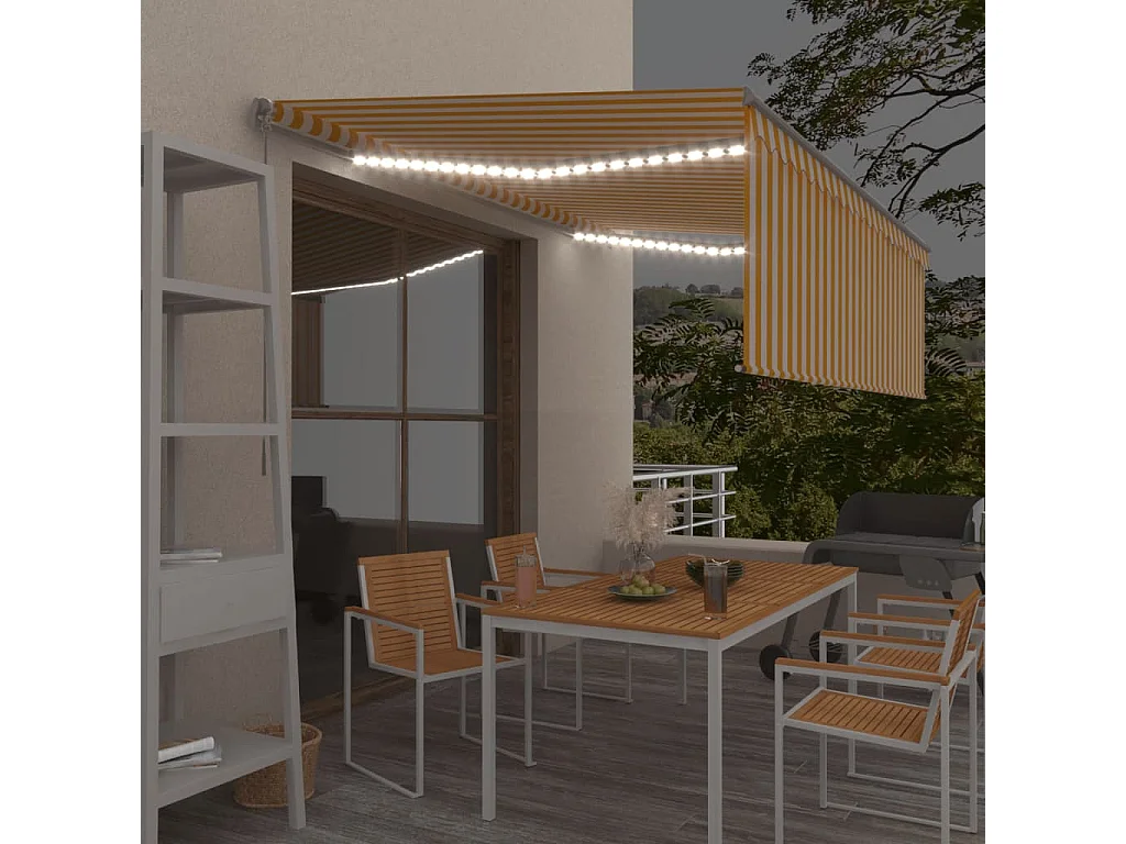 Toldo manual retráctil con persiana y LED amarillo blanco 4x3 m