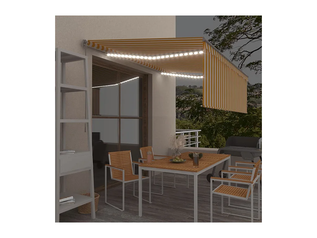 Markise Manuell Einziehbar mit Rollo LED 4x3 m Gelb Weiß