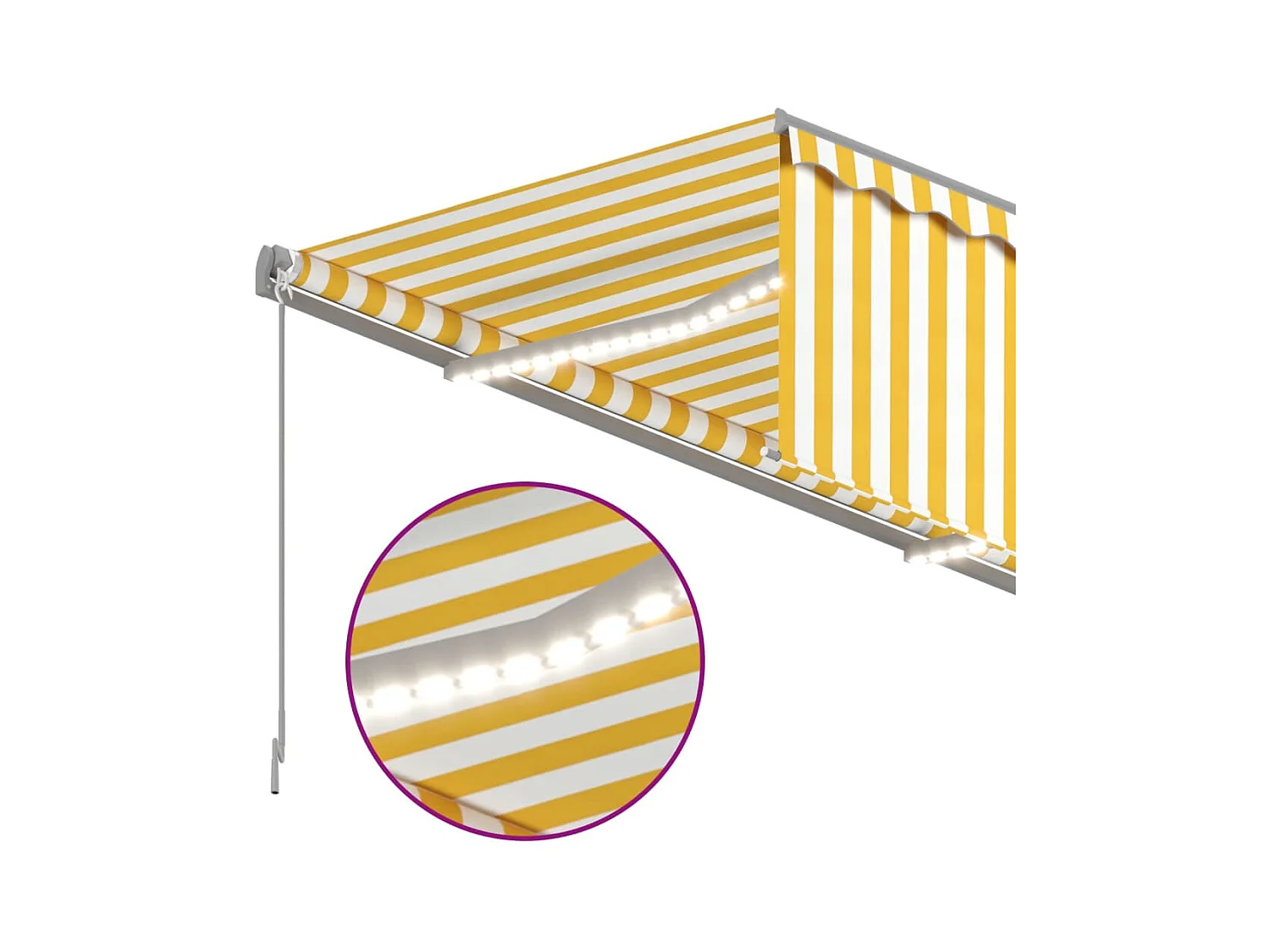 Auvent manuel rétractable avec store et LED 4x3m Jaune et blanc