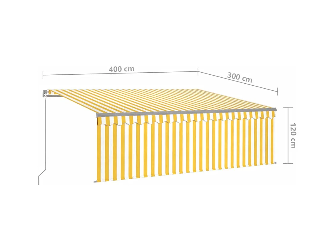 Auvent manuel rétractable avec store et LED 4x3m Jaune et blanc