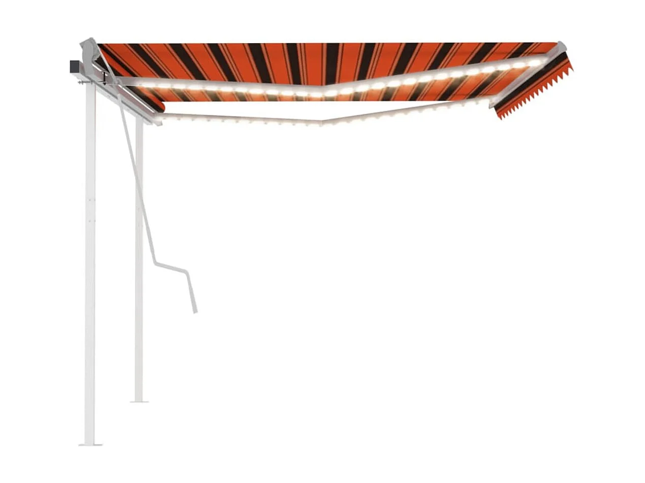 Toldo retrátil manual com luzes LED 4,5x3 m laranja e castanho