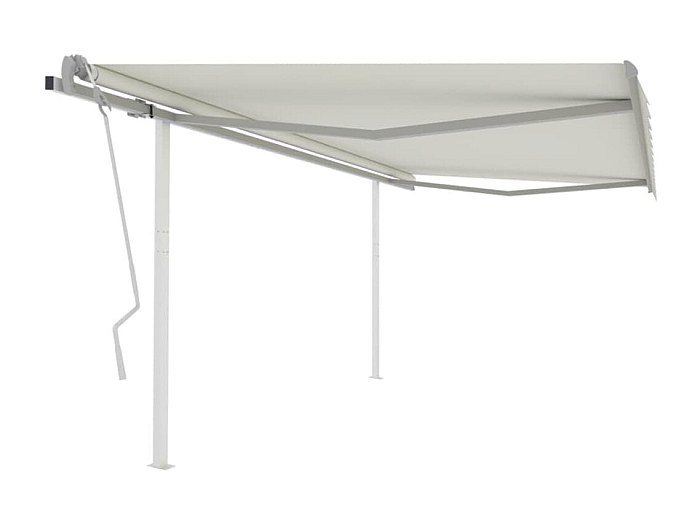 VidaXL Tenda Da Sole Retrattile Manuale 4,5x3 M Con Pali - Tessuto Crema E Struttura Grigia, Antiruggine E UV - 4
