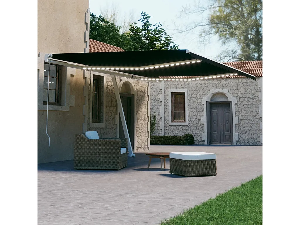 Auvent automatique et capteur de vent/LED 500x300 cm Anthracite