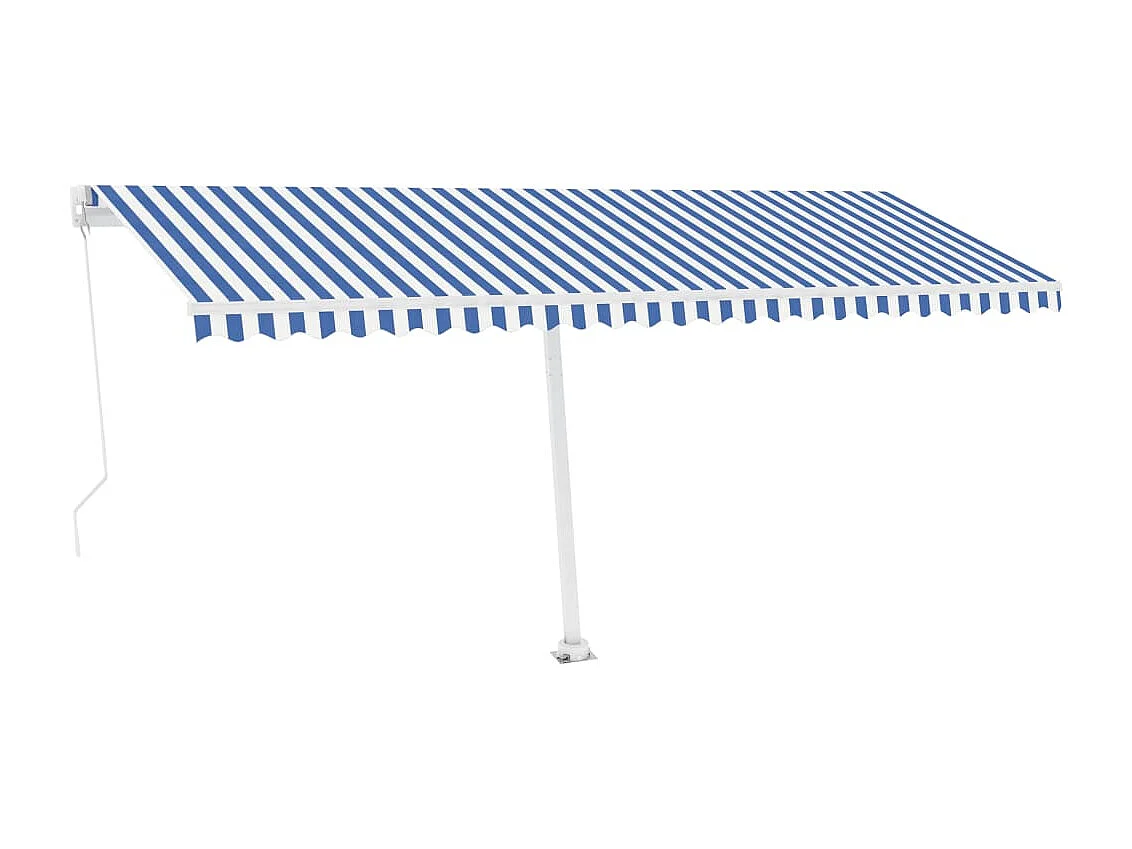 Toldo de pie retráctil manual azul y blanco 500x300 cm