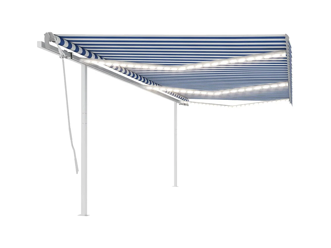 Toldo automático LED sensor de viento azul y blanco 6x3 m