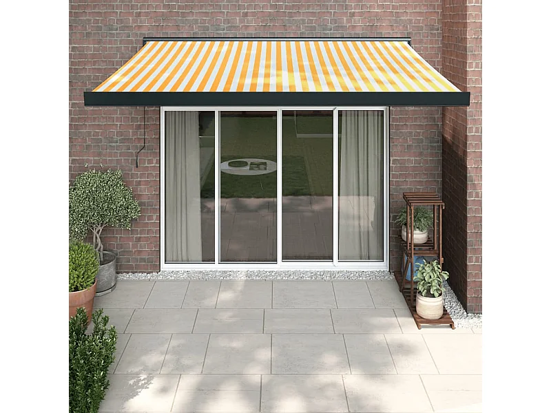 Auvent rétractable jaune et blanc 3x2,5 m tissu et aluminium