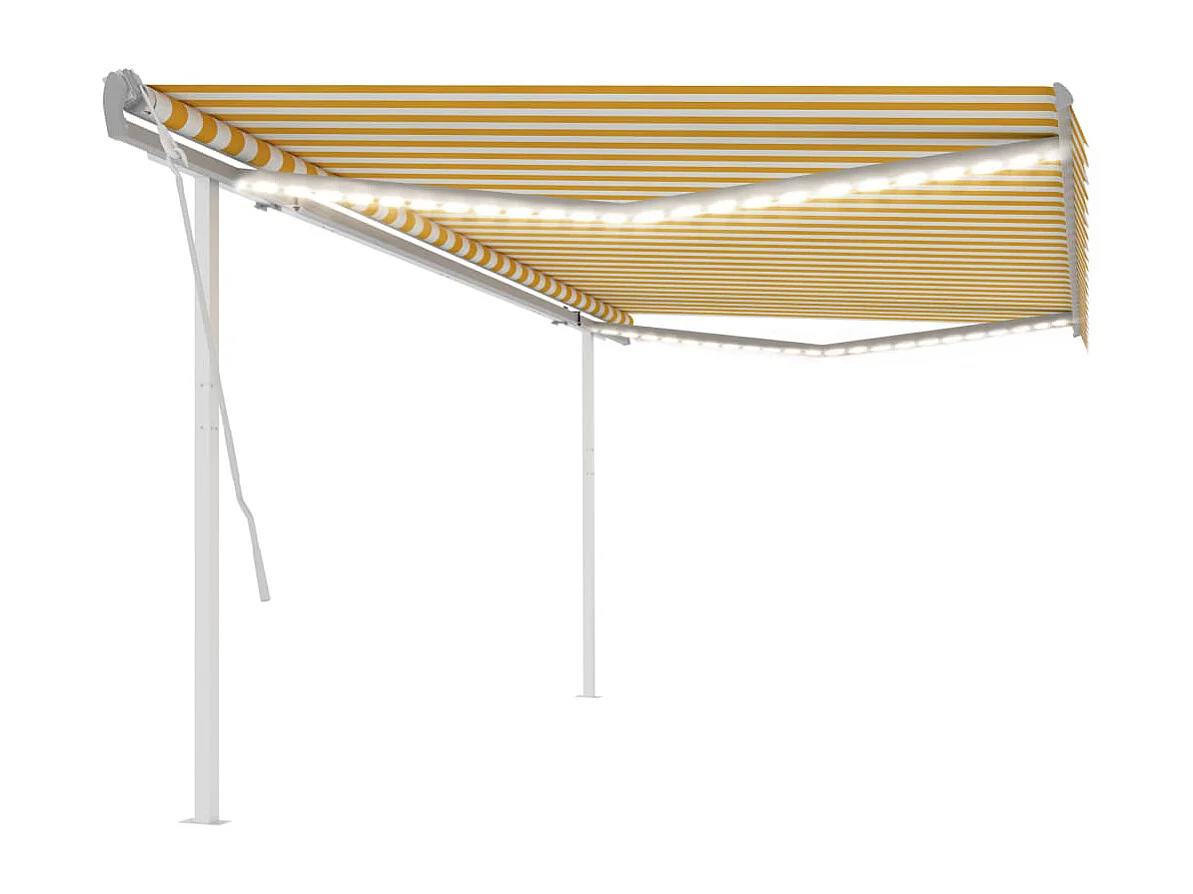 Toldo manual retráctil con luz LED amarillo y blanco 5x3,5 m