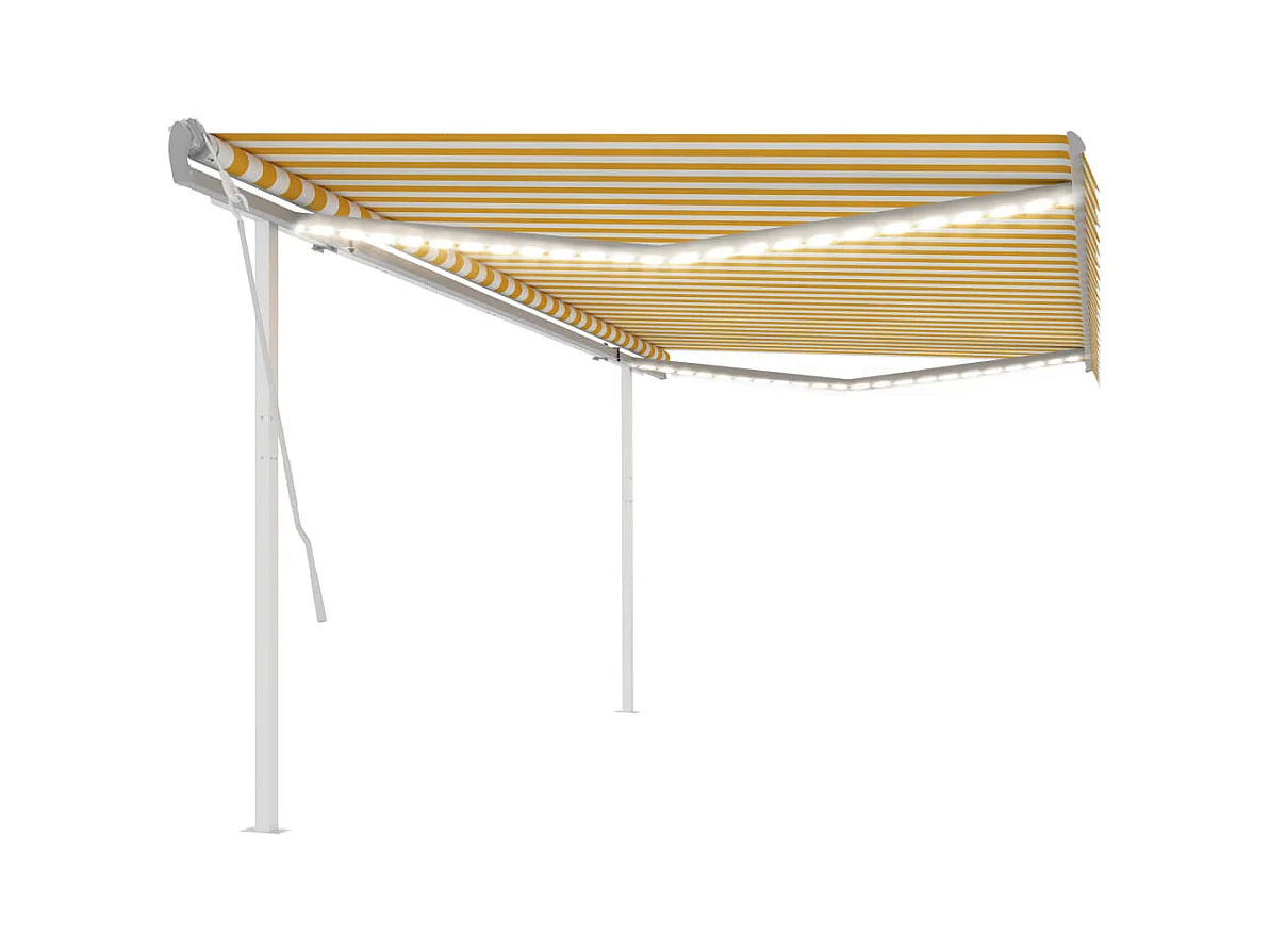 Tenda da Sole Retrattile Manuale con LED 5x3,5 m Gialla Bianca
