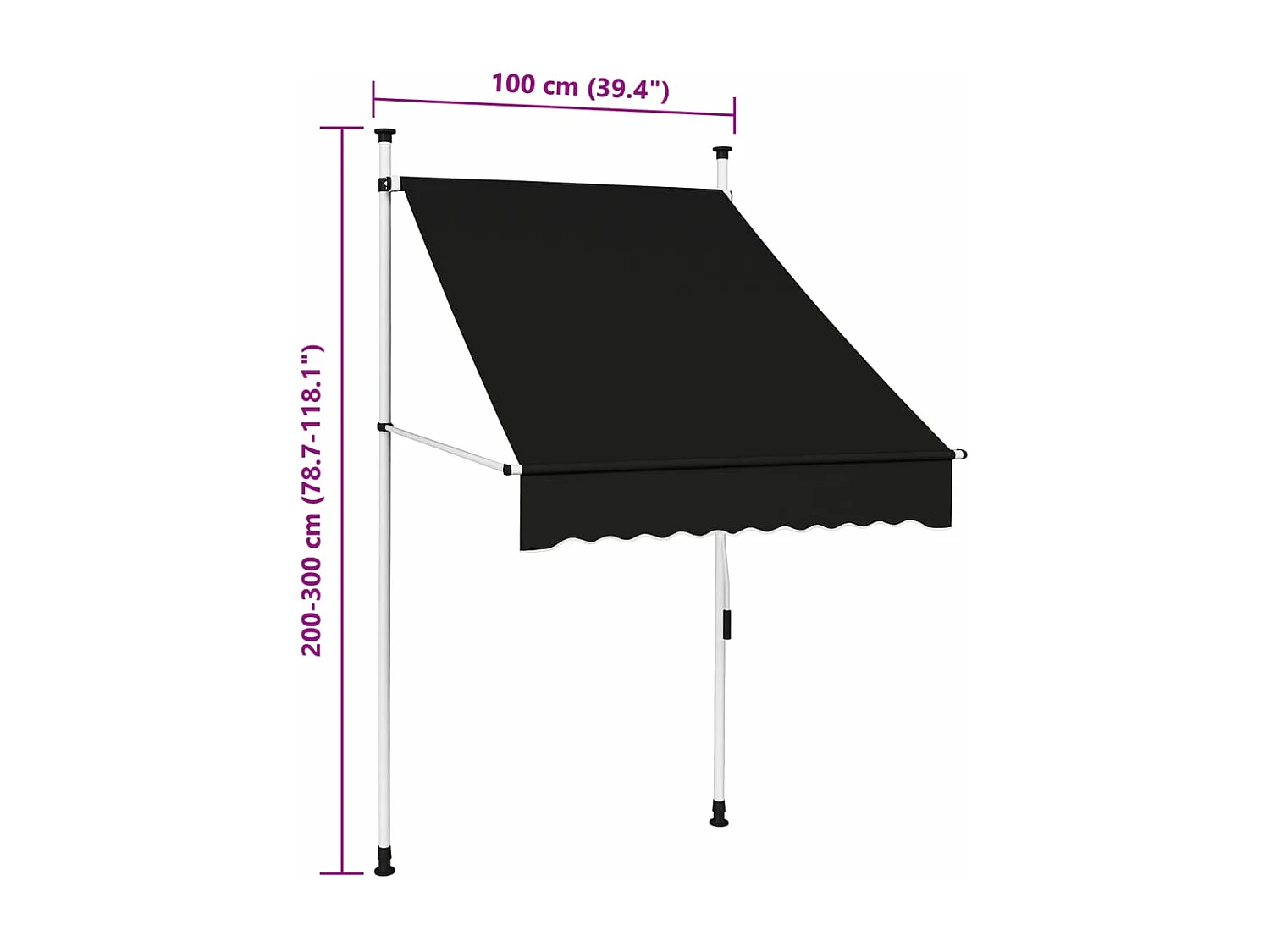 Luifel handmatig uittrekbaar 100 cm antraciet