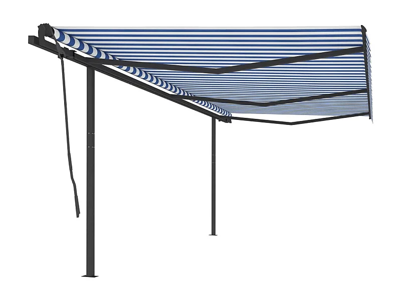 Luifel handmatig uittrekbaar met palen 6x3,5 m blauw en wit