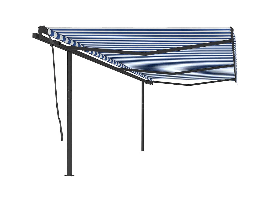 Auvent manuel rétractable avec poteaux 6x3,5 m Bleu et blanc