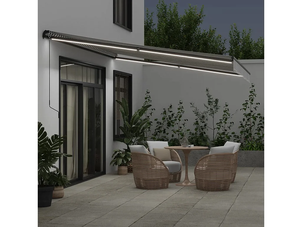 Auvent manuel rétractable avec LED anthracite blanc 450x300 cm