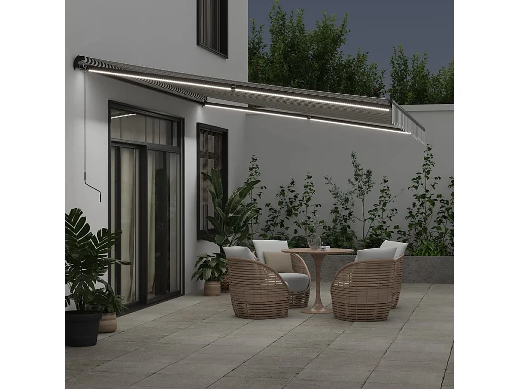 Toldo retrátil manual com luzes LEDs 500x350cm antracite/branco