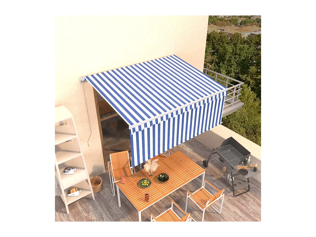 Markise Manuell Einziehbar mit Rollo 3,5x2,5m Blau & Weiß