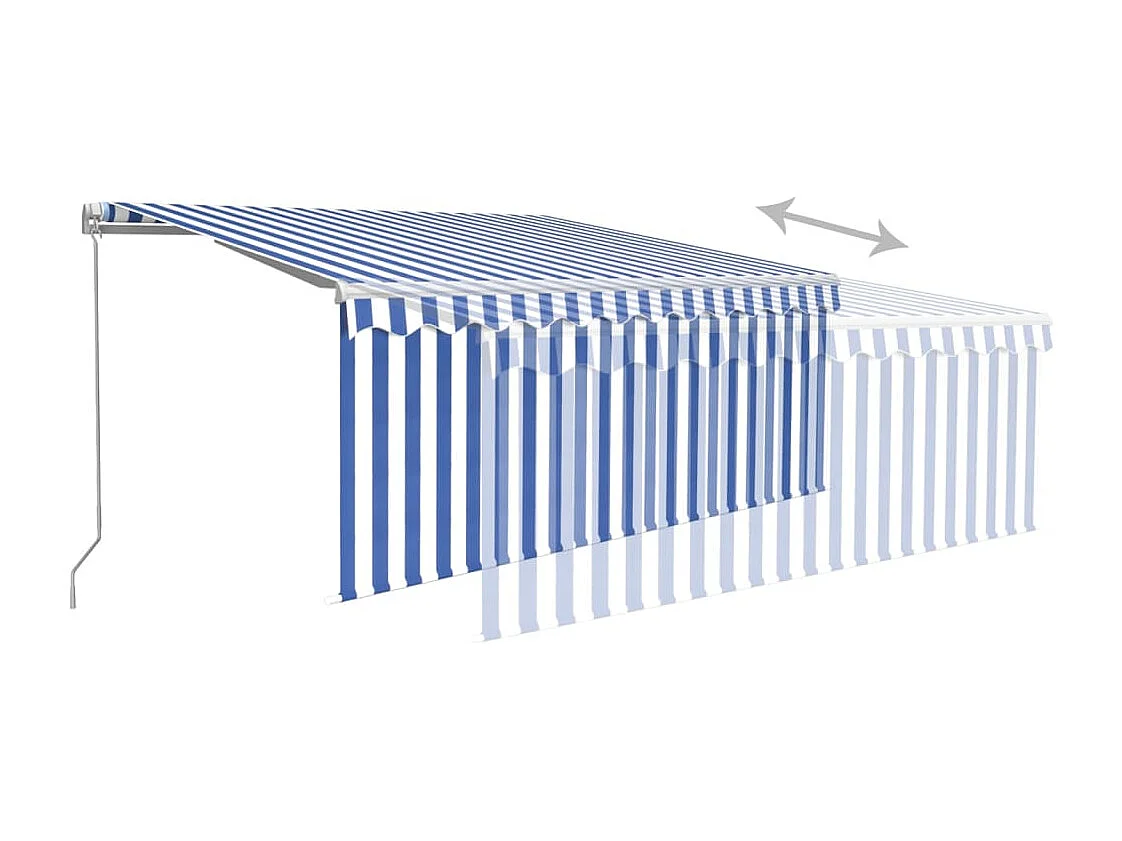 Auvent rétractable manuel avec store 3,5x2,5 m Bleu et blanc