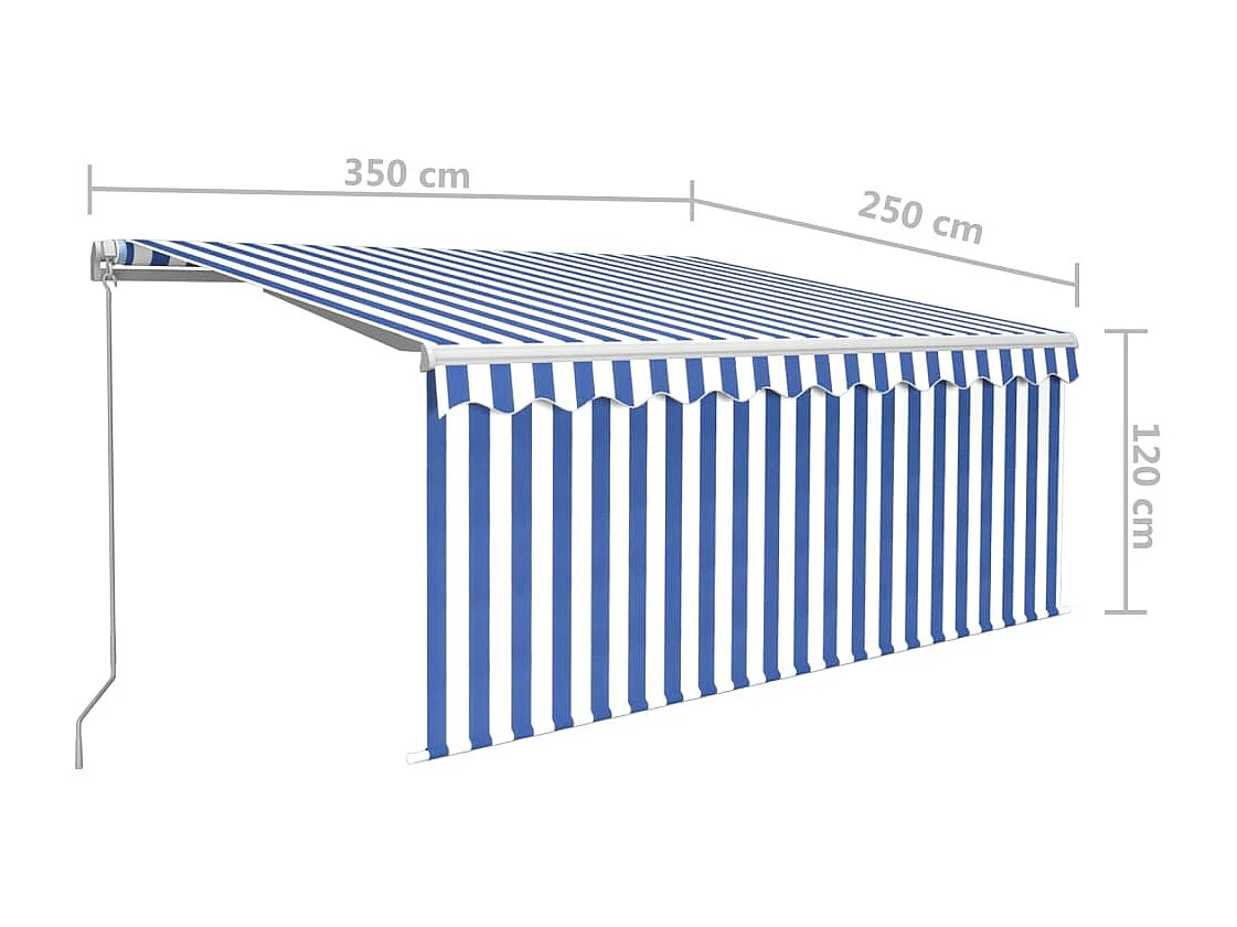 Auvent rétractable manuel avec store 3,5x2,5 m Bleu et blanc
