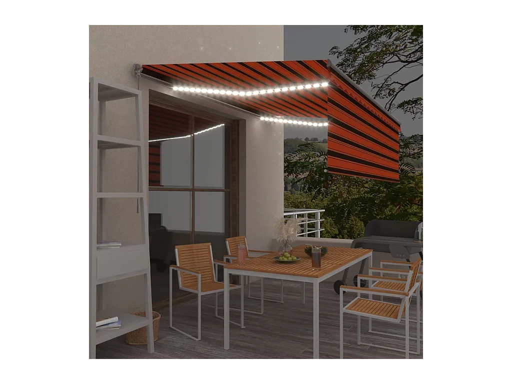 Tenda Sole Retrattile Manuale con LED 4,5x3m Arancione Marrone