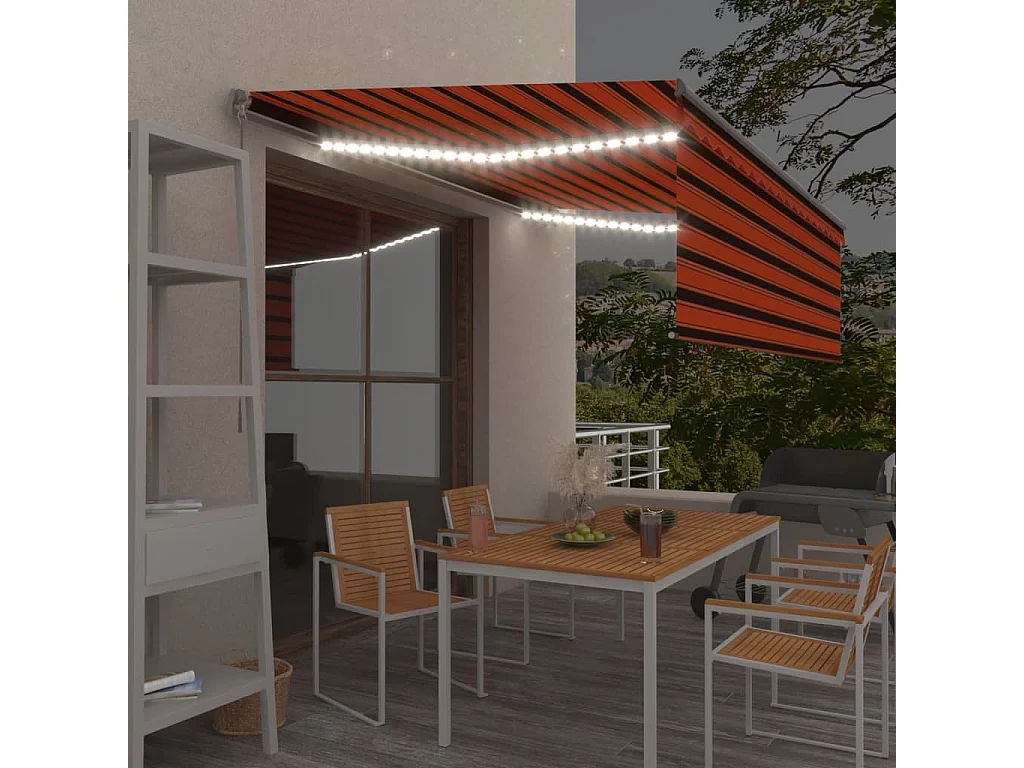 Toldo retrátil manual com estore/LED 4,5x3 m laranja/castanho