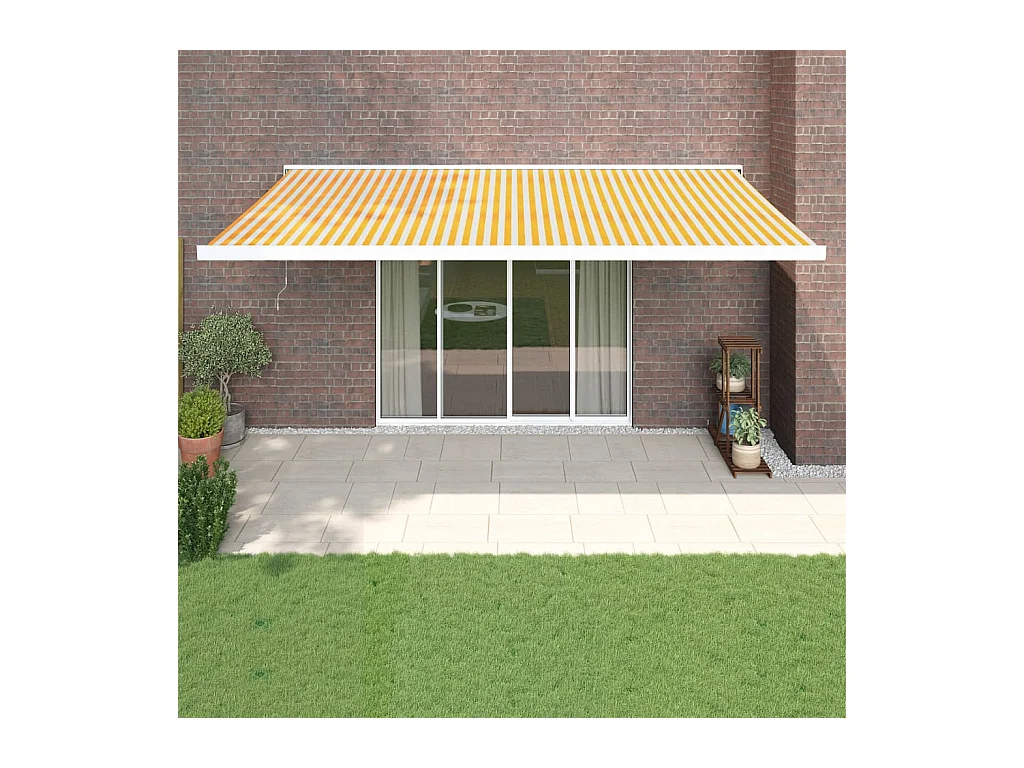 Luifel uittrekbaar 5x3 m stof en aluminium geel en wit