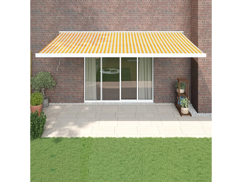 Auvent rétractable jaune et blanc 5x3 m tissu et aluminium