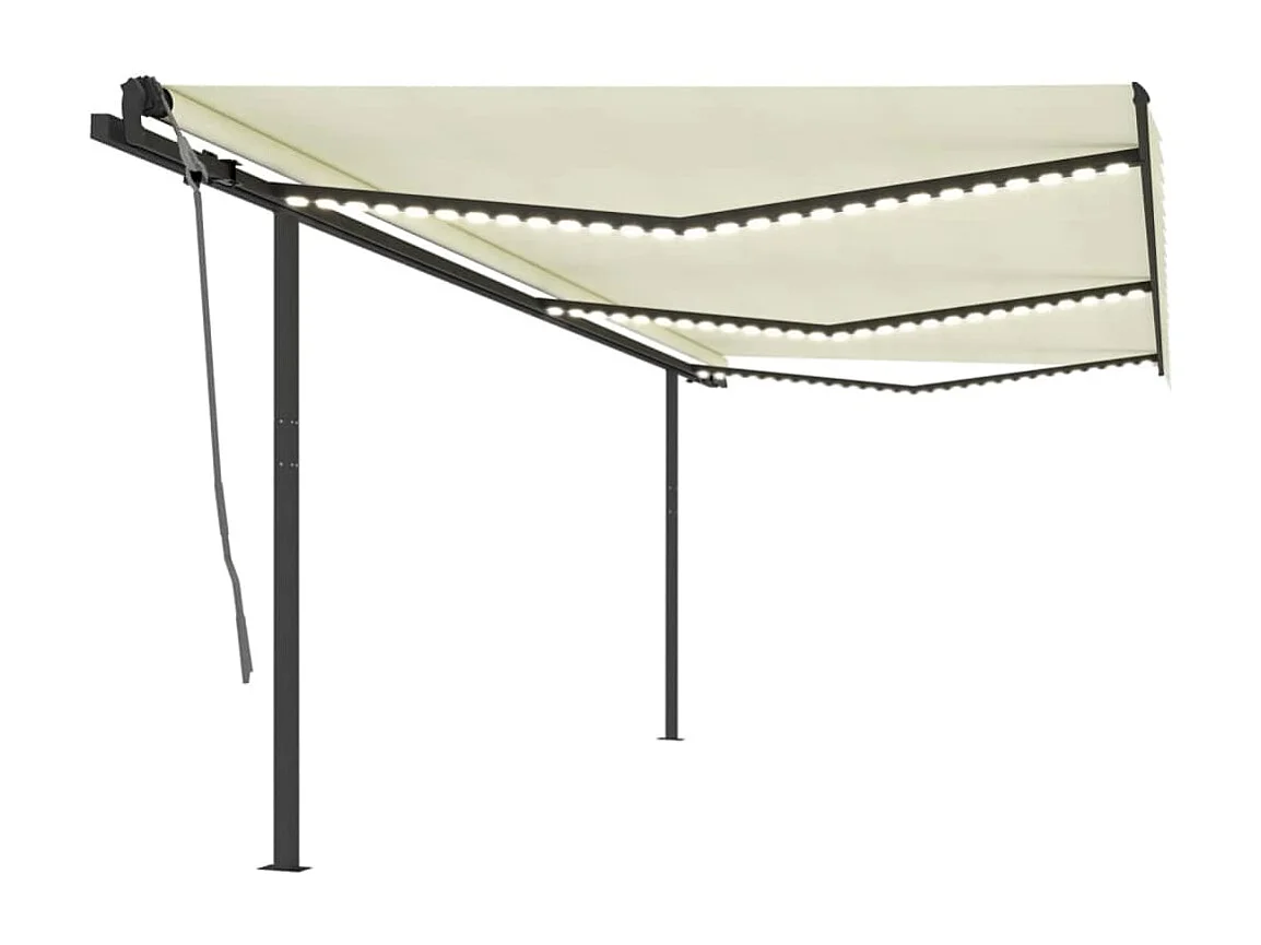 Toldo retráctil manual con postes color crema 6x3 m