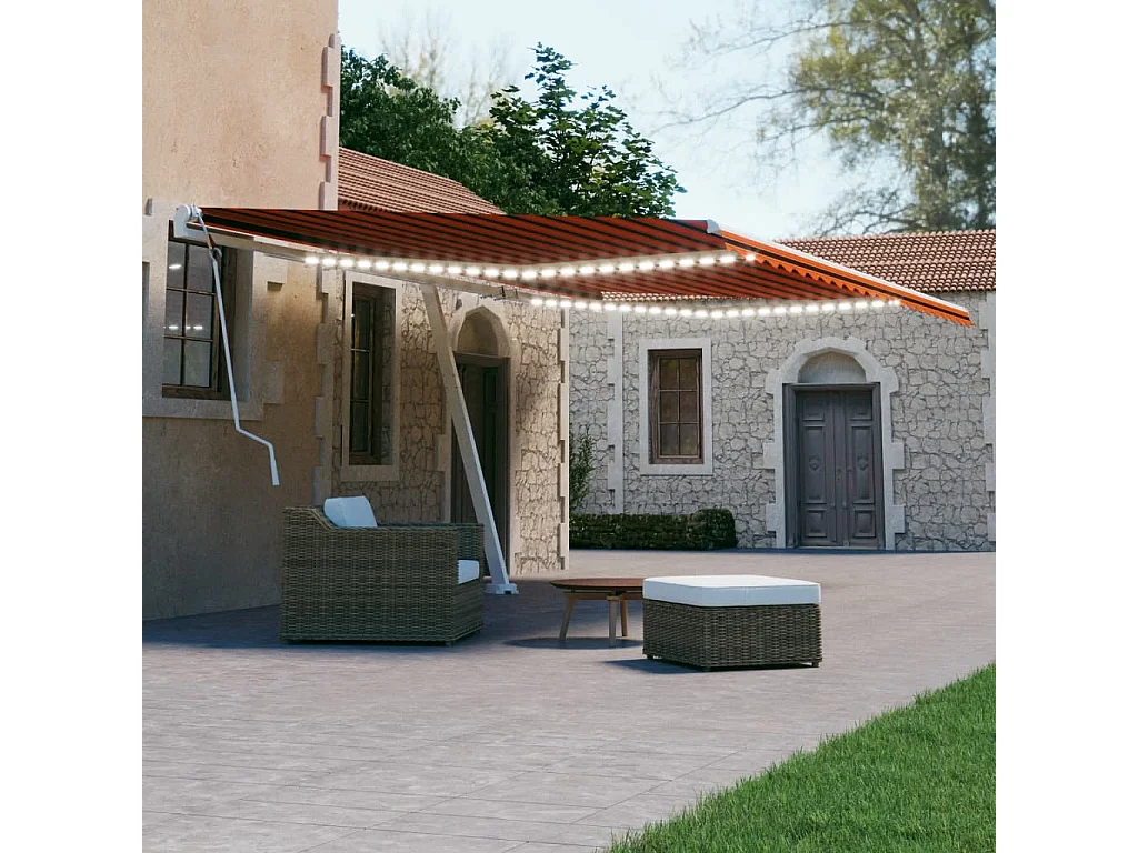 Tenda da Sole Retrattile Manuale LED 600x300 cm Arancio Marrone