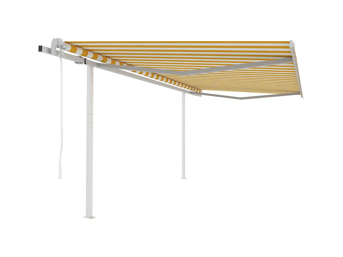 Auvent automatique rétractable poteaux 4,5x3,5 m Jaune blanc