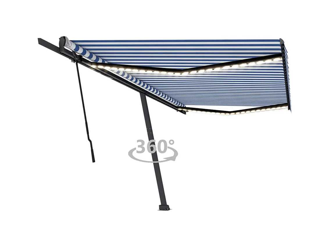 Tenda da Sole Retrattile Manuale con LED 500x300cm Blu e Bianca