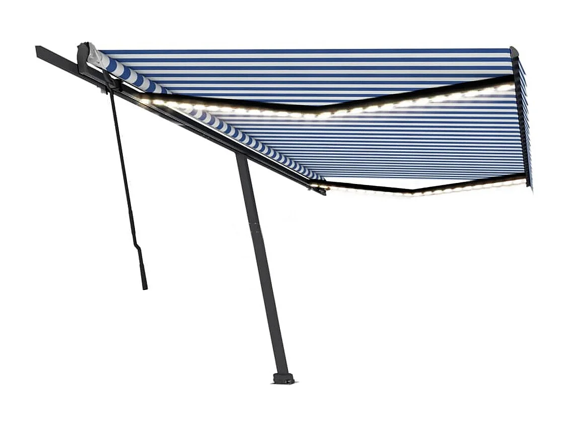 Luifel handmatig uittrekbaar met LED 500x300 cm blauw en wit