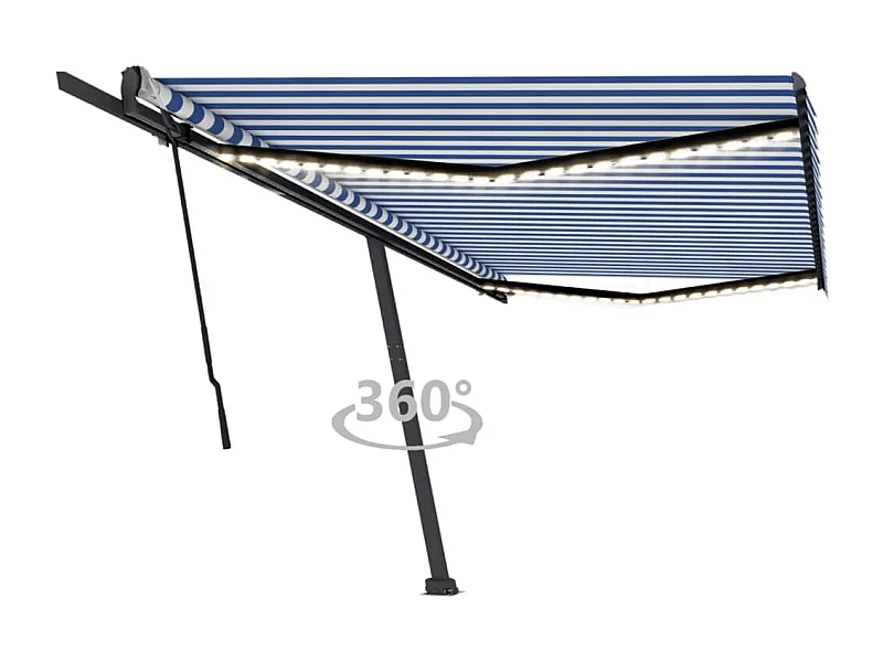Tenda da Sole Retrattile Manuale con LED 500x300cm Blu e Bianca