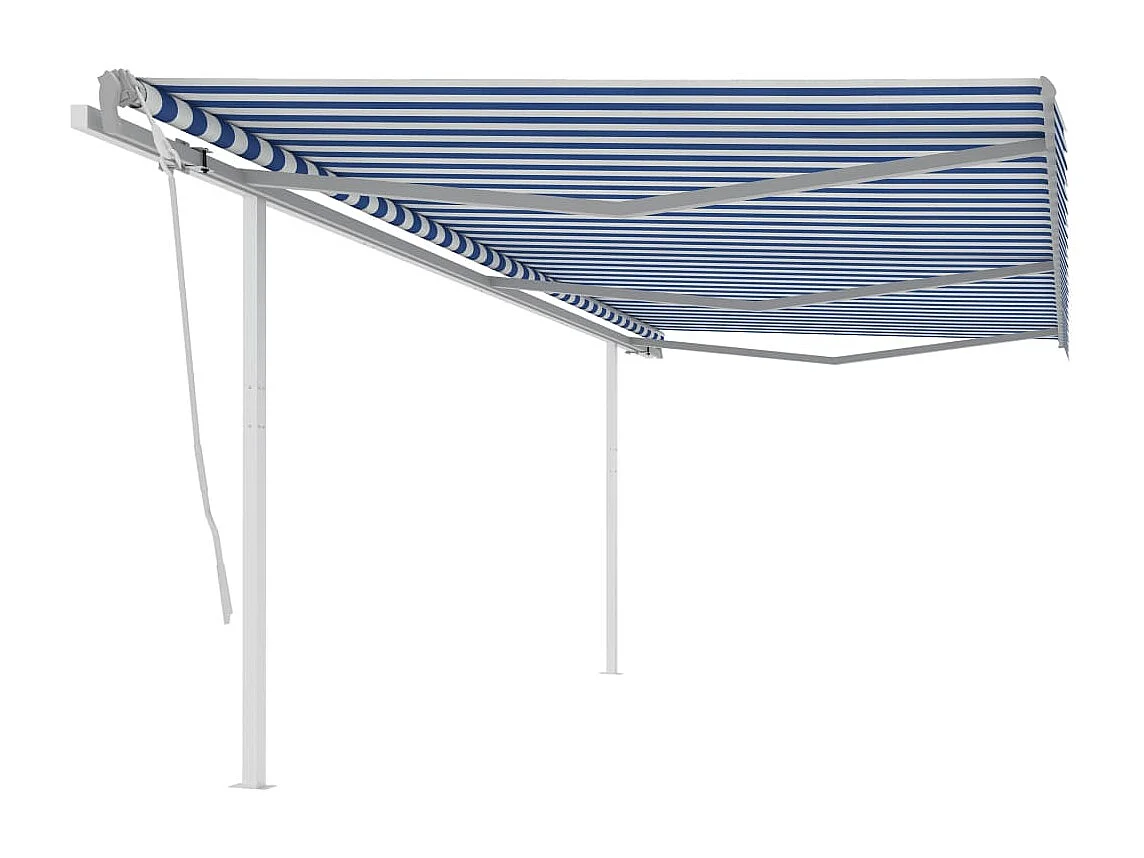 Auvent manuel rétractable avec poteaux 6x3 m Bleu et blanc