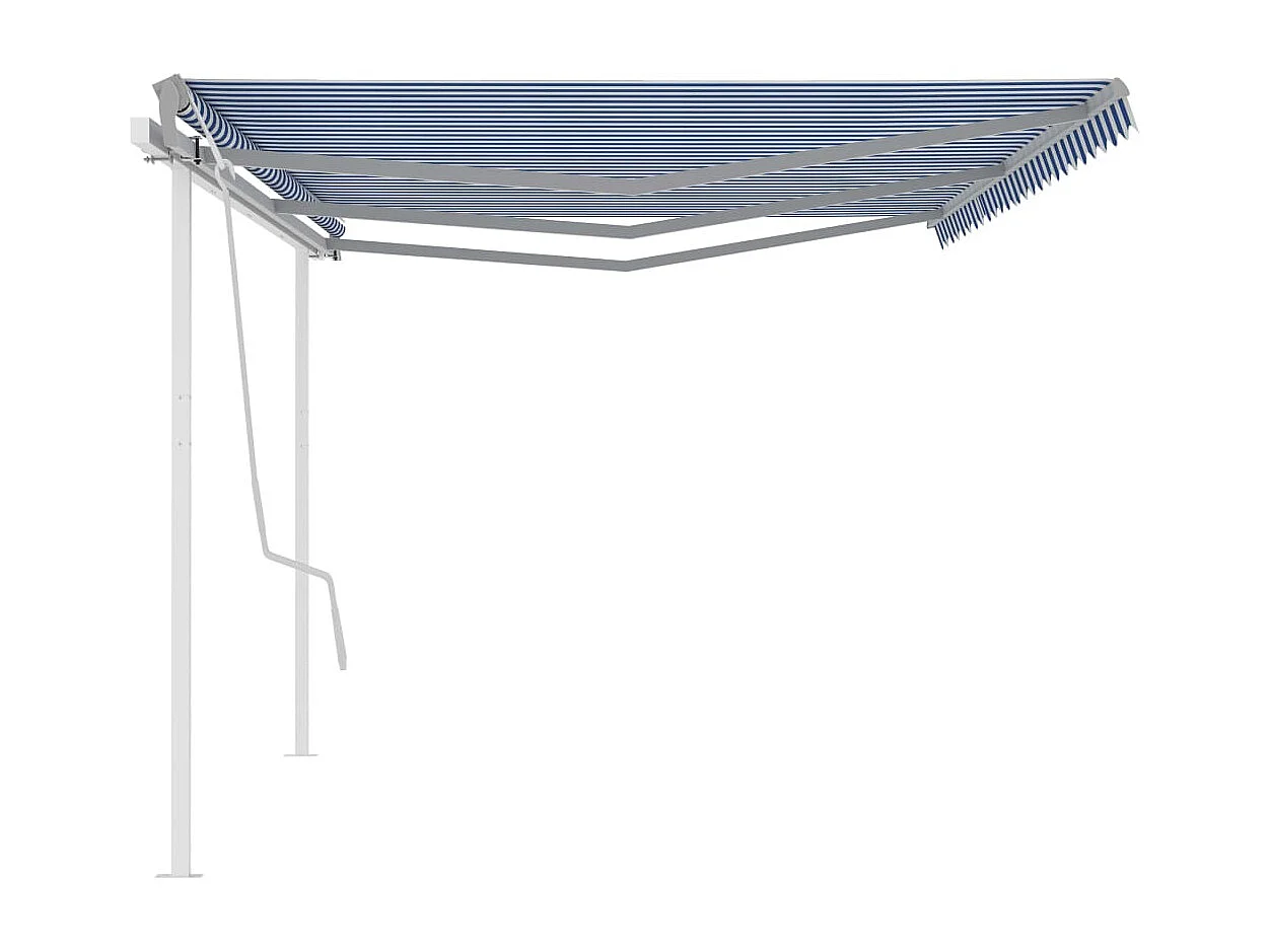 Auvent manuel rétractable avec poteaux 6x3 m Bleu et blanc