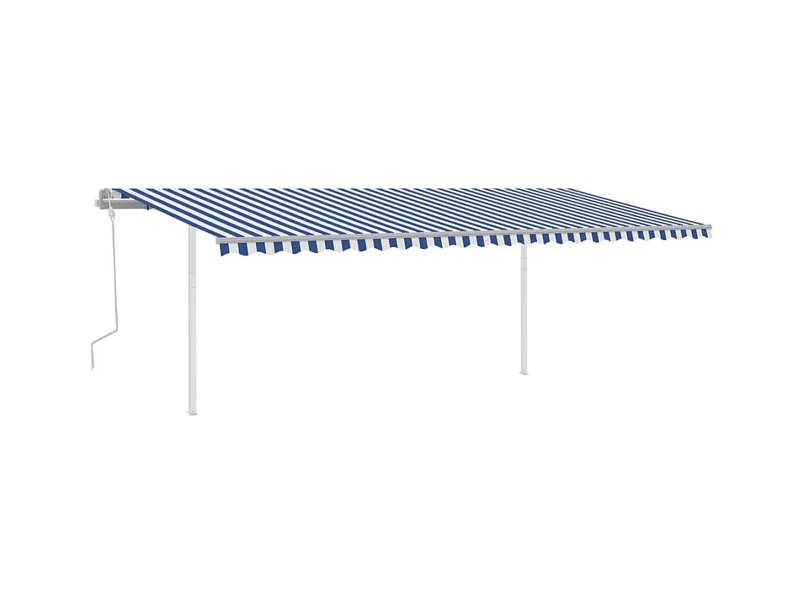 Auvent manuel rétractable avec poteaux 6x3 m Bleu et blanc