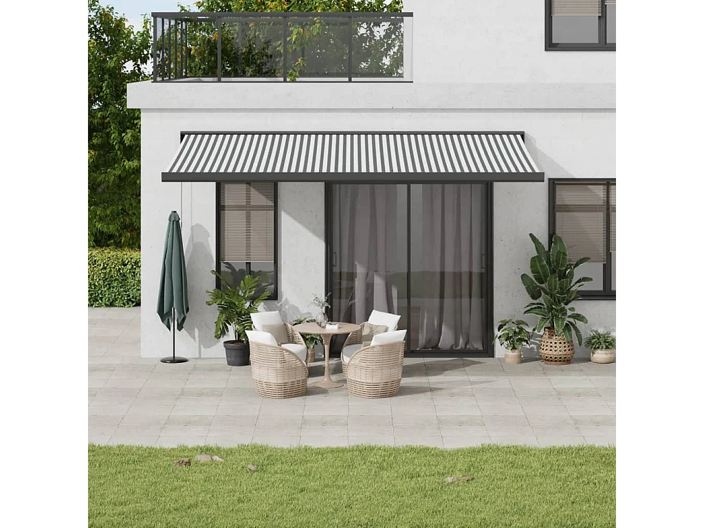 Toldo retrátil 5x3 m tecido e alumínio antracite e branco