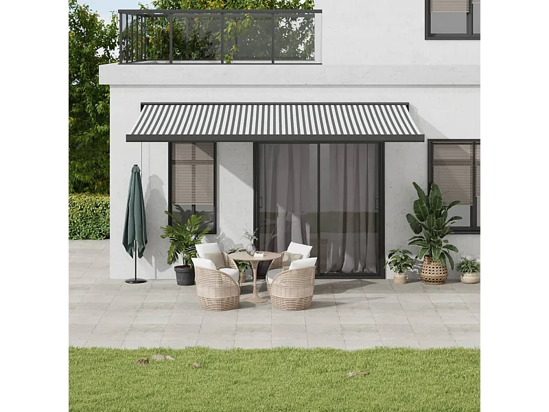 Toldo retrátil 5x3 m tecido e alumínio antracite e branco