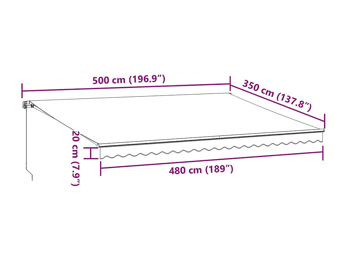 Toldo retrátil manual 500x350 cm bordô