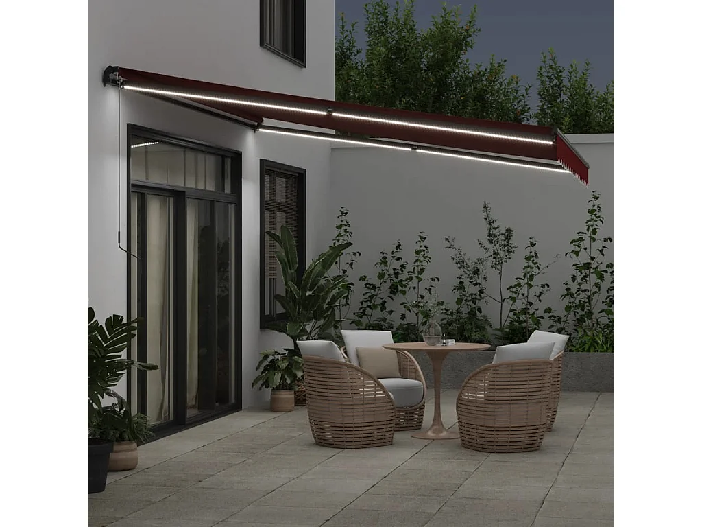 Markise Manuell mit LEDs Weinrot 400x300 cm