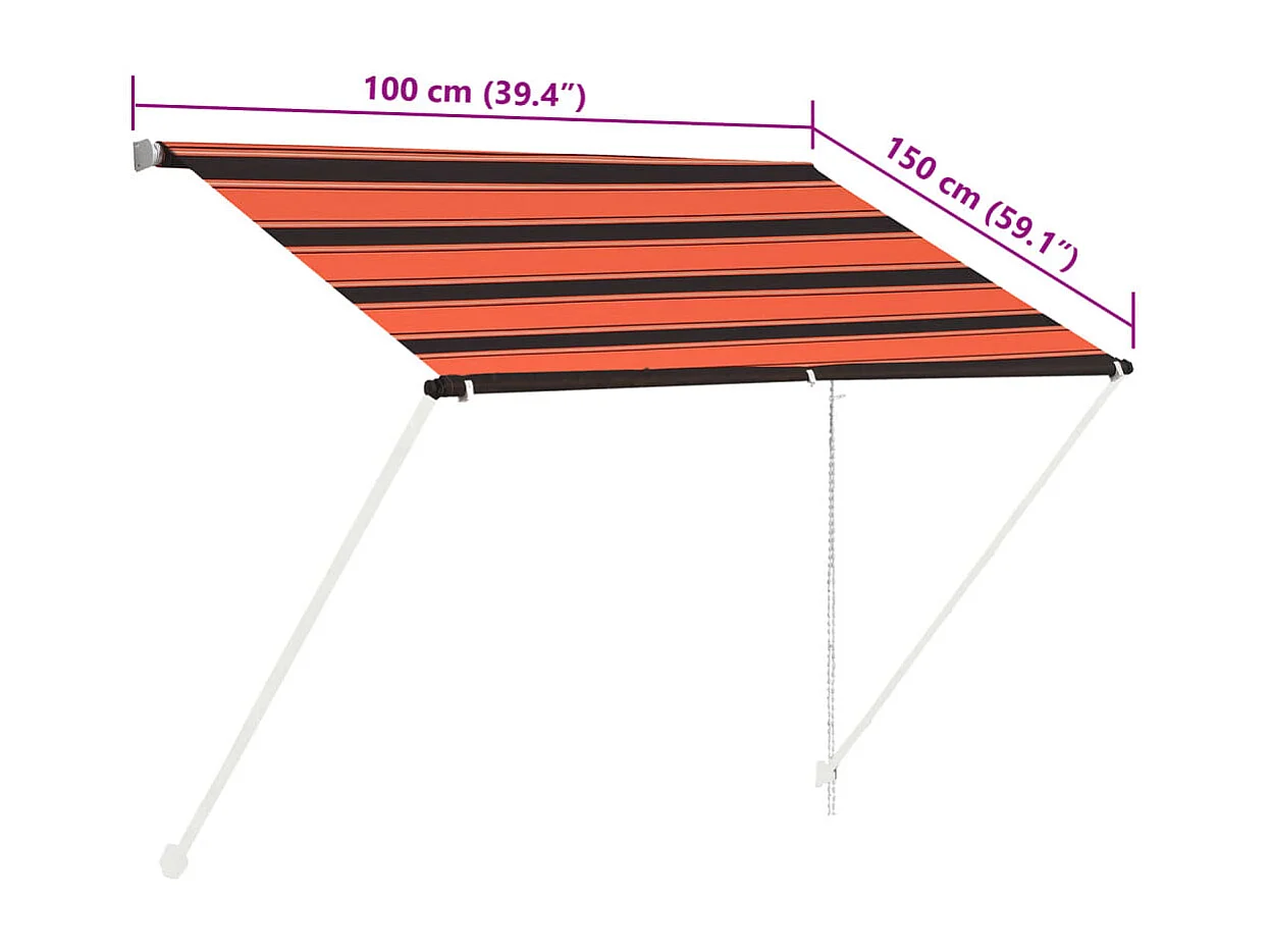 Auvent rétractable 100x150 cm Orange et marron