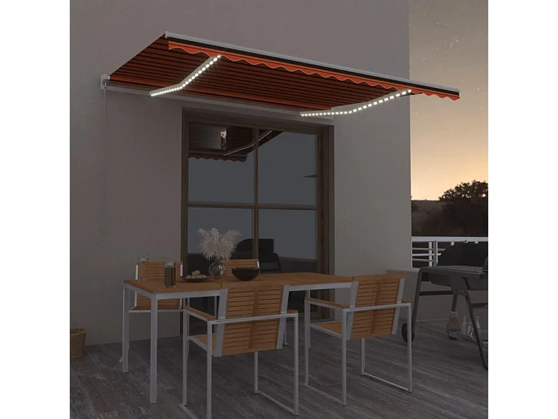 Markise Manuell Einziehbar mit LED 400x350 cm Orange und Braun